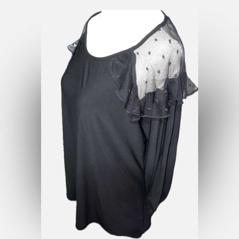 Emma & Olive Elegant Black Sheer Sleeve Top - Picture 2 of 7